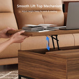 43" Lift Top Coffee Table with Storage, Desk Height Walnut Table