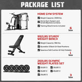 JELENS HM01 Home Gym System, 150LB Weight Stack Smith Machine with LAT Pull-Down & Leg Press, All-in-One Strength Training Equipment, Workout Station for Workout (Black, 260LBS Black Weights Package)
