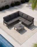 YURDAFY L-Shaped Outdoor Sectional Sofa Set with Coffee Table, Aluminum Patio Furniture Set with Thick Cushions, Modern Outdoor Conversation Set for Backyard, Deck, Porch & Balcony, Gray