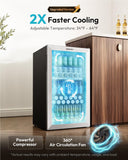 EUHOMY Mini Fridge 130 Can Beverage Refrigerator Cooler Glass Door for Soda Wine Beer, Beverage Cooler for Home, Bar, Office with Digital Temperature Control Adjustable Shelves, 3.2 Cu.Ft, Silver