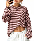 Womens Long Sleeve Tops Oversized Striped T Shirts Y2K Fall Clothes 2XL