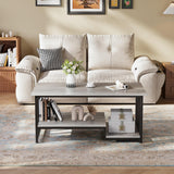 Masigle Coffee Table, 2-Tier Coffee Table with Storage, 39.4" Farmhouse Wooden Center Table, Easy to Assemble, for Living Room, Wash Gray