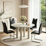 SSLine 47" Mars Pattern Faux Stone Round Dining Table for 4-6 People