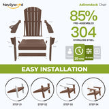 nevilywood Folding Adirondack Chairs Set of 4, HDPE Cup Holders, Coffee