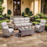 moosprr Luxury High Back Outdoor Furniture with 6-inch Extra Thick Cushions, Patio Furniture Set with Swivel Chairs, 4 PCS Wicker Conversation Set for Yard, Deck, Poolside, Brown/Beige