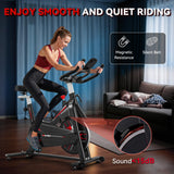 Exercise Bike, Wenoker Magnetic Resistance Stationary Bike for Home App Sync Indoor Bike with 350lbs Weight Capacity, Tablet Holder and Fitness Courses for Weight Loss[Black Red]