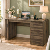 ZenXity Farmhouse 55" Computer Desk with Charging Station, Wooden Home Office Executive Desk with 3 Drawers and Fluted Storage, Study Table Workstation