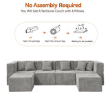 MONVANE Modular Sectional Cloud Couch for Living Room - 130'' 6 Seater Convertible Chenille Couches Set with Ottoman, No Assembly Compression Sofas, Comfy Floor Sofa with Memory Foam, Light Grey