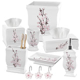 Creative Scents Vanda Bathroom Set - Cherry Blossom White Bathroom Accessories Set - 4 Piece Floral Bathroom Soap Dispenser Set Includes: Lotion Dispenser, Toothbrush Holder, Tumbler & Soap Dish