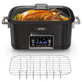 SUNVIVIPRO 12-in-1 Programmable Slow Cooker Roaster Oven, 8 Quart Digital Multi-Cooker Food Warmer with Timer, Temp Control & Auto Shut Off, Removable Non-Stick Pot, Dishwasher-Safe Glass Lid, Black