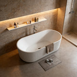 59"Acrylic Freestanding Soaking Bathtub, Deep Ergonomic Design with Lumbar Support, Integrated Overflow Drain, Non-Slip Base,cUPC Certified Modern Bathroom Tub, Easy Installation for Bathroom