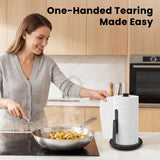 Ultrean Paper Towel Holder Countertop, Freestanding Paper Towel Dispenser with Spring-Loaded Arm for One-Handed Tear, Weighted Non-Slip Base, Stainless Steel for Kitchen, Black