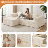 96" Boneless Couch for Living Room,Oversized Modular Sectional Sofa Bed,Modern Folding Cloud Couch with L-Shape Chaise,Convertible Sleeper Sofa,Corduroy Futon for Small Spaces Apartment,No Assembly