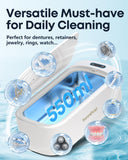 BEESHOP 48kHz Ultrasonic Jewelry Cleaner, Dual Modes with Degas Function, for Jewelry, Glasses, Rings, Retainers, Dentures, Watch Straps & More, 19oz 304 Stainless Steel Tank, 30W Sonic Cleaner Power