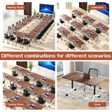 8 Pack Mobile Flip Top Conference Table with Wheels, 61in Walnut Modular Meeting Desk for 2-28, Office/School Collaboration