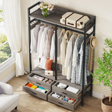 Tribesigns Freestanding Closet Organizer for Hanging Clothes, Heavy Duty Garment Rack with 4 Drawers, 8 Hooks and Storage Shelves, Wardrobe Closet Clothing Rack for Bedroom, Living Room, Grey