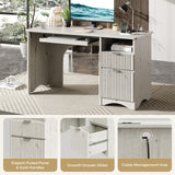 Bestier 55 Inch Computer Desk with Keyboard Tray, File Drawer, White