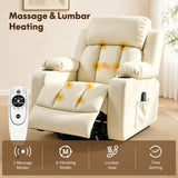 FLEXISPOT XL31 Power Lift Recliner Chair for Elderly, Electric Lift Chair with Massage & Heat, PU Leather Reclining Sofa w/Cup Holders, Side Pockets for Living Room Bedroom(Medium Size,Beige)
