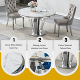 Maotifeys White Marble Dining Table for 4-6, Luxury 45" Round Faux Marble Kitchen Table for 4 Modern Circle Dining Room Tables with Diamond Silver Stainless Steel Base