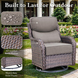 Luxury Outdoor Furniture Set with Swivel Chairs, High Back Swivel Patio Chairs with Ottoman, Side Table & 6-Inch Thick Cushions, Wicker Patio Furniture Set for Porch, Yard, Deck, Poolside, Brown/Grey