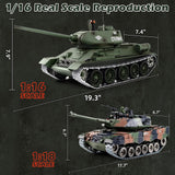 1/16 RC Tank, Heng Long Soviet Union T-34 Army Toy with Smoke, Sound, Light, 2.4G Remote Control Tank That Shoots with Upgraded Metal Track, Idler and Sprocket Wheel, Steel Gearbox, Two Batteries