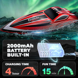 BEZGAR RC Boat, 16 inch Big Brushless Remote Control Boat for Adults and Kids, 55 KPH Large Fast RC Speed Boats with 2000mAh Battery, Ideal Waterproof Toy Boats for Lakes - HJ818PRO Red (Pack of 2)