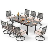 PHI VILLA 9 Pieces Outdoor Dining Set, Expandable Metal Table (64"-82") and 8 Swivel Dining Chairs – Perfect for Patio, Garden, Deck, Porch, and Yard, 9PCS Outdoor Dining Set Style 2