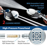 AquaCare High Pressure 6-way Dual Shower Head Combo with Built-in Filter & Power Wash - Clean Tub, Tile & Pets. Remove Chlorine, Lead & Toxins from Water to Protect Skin, Hair, & Nails. Chrome Finish