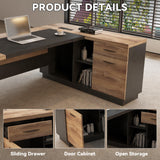 L Shape Executive Desk, Large Office Desk with Drawers & Shelves