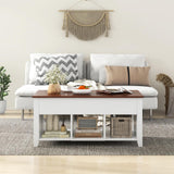 NAFORT Wood Lift Top Coffee Table, Adjustable Height Center Table with Hidden Storage and Open Shelves, Modern Lift Coffee Table for Living Room Office Reception Room