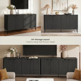 Hotmeily Fluted Buffet Cabinet with Storage, 65" Modern Sideboard Credenza with Adjustable Shelves, Large Coffee Bar Cabinet TV Console Table for Dining Room, Living Room, Black Gray