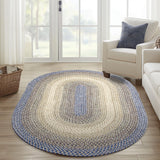 Super Area Rugs Braided Rugs Farmhouse Kitchen Rug - Ridgewood Braided Rug for Living Room - Reversible - Indoor/Outdoor - Made in USA -Blue/Beige, 10' X 13' Oval