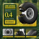 Wiltire (2 Pack) 4.10/3.50-4 Flat Free Tire and Wheel 10-Inch Solid Wheel Replacement with 5/8 Extra 3/4 &1/2 Bearings,2.2" Offset Hub -Compatible with Hand Truck,Wheelbarrow(Wave,Gray)