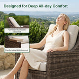 Varmoza Outdoor Swivel Rocker Patio Chair with Premium Cushion, High Back Wicker Patio Swing Glider for Deck, Porch, Patio and Poolside (Beige, 2 Pcs - Swivel Glider)