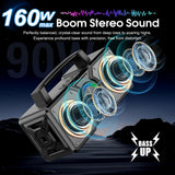 Hupoaf Speakers Bluetooth Wireless,160W Max Loud Bass Outdoor Speaker, IPX7 Waterproof, Boombox Sound, All Day Battery, Wireless TWS Pairing Speakers Portable for Party, Outsides, Beach,Garage