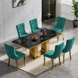 Maotifeys Black Marble Dining Table for 6 Modern Luxury Faux Marble Kitchen Table for 4-6,68" Large Dining Room Tables with Columnar-Shape Gold Stainless Steel Base