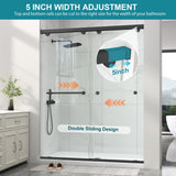 Frameless Shower Door with Soft-Close & Anti-Leak,5/16" (8mm) Double Sliding Shower Door,Nano Coating Anti-Explosion Film SGCC Tempered Glass 43"- 48" W x 76" H,Matte Black