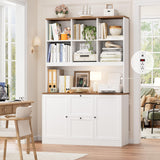 72'' Tall File Bookcase with Power Outlet & Printer Stand, 2 Filing Drawers
