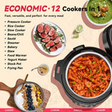 CARORI 1200W 12-in-1 Electric Pressure Cooker 8Qt, Stainless Steel Pressure Cooker, Slow Cook Rice Cooker Steamer Sauté, Yogurt Maker, Warmer & Sterilizer with Recipe, Safer Venting Design, Black