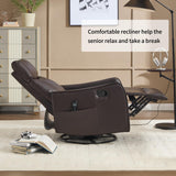 MOOLSUN Faux Leather Recliner Sofa Set with 360-Degree Swivel Chair, Living Room Furniture Set with Reclining Seats, Ideal for Home, Office, or Theater Seating（K-Dark Brown Faux Leather,Chair）