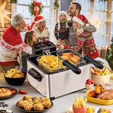 COSTWAY 5 Liter Deep Fryer with Basket, 1700W Electric Oil Fryer with Lid with Viewing Window, Adjustable Timer and Temperature, Small Countertop Deep Fryer Pot for Home Kitchen Use, Silver