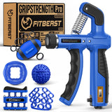FitBeast Grip Strength Trainer, Hand Gripper Strengthener Kit - 6 Pack with Adjustable Resistance Forearm Strengthener, Forearm Exerciser and Massage Balls for Hand Therapy, Grip Training (Navy Blue)