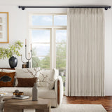 Macochico Extra Wide Natural Linen Linen Curtains Pinch Pleated for Sliding Glass Door Living Room Bedroom Light Filtering Privacy Window Treatments with Tieback, 120”Wx108”L, Sand Beige, 1 Panel
