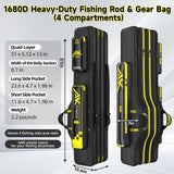 yuzhiyuan Fishing Rod Case & Bag Triple-Layer - 1680D Oxford, Wire-Reinforced Anti-Deforming, Foldable Portable, Quick-Access Compartments, Fishing Gift for Men Anglers