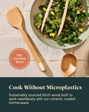 Wooden Utensil Set - 5 Piece Cooking Utensil Set - Spoon, Server, Scraper, Spatula, & Tongs - Made From FSC-Certified Caraway