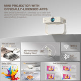 [Officially-Licensed App & Auto Focus]White Smart Mini Projector with WiFi and Bluetooth, XuanPad 4K Support Movie Projector, Portable Native 1080P Outdoor Projector with 360° Stand