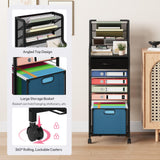 SWTYMIKI 10-Tier Rolling File Cart - Mesh Paper Organizer with Drawer and Hanging File Folders on Lockable Wheels, Rolling File Cabinet, Black