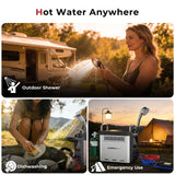 CAMPLUX Nano 3 Portable Propane Water Heater, Outdoor Camping Shower with Pump Kit, 2‑D Battery Powered, Lightweight & Portable, Built-in Safety for Hiking, RV, Overlanding