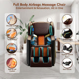 Massage Chair Full Body, Zero Gravity Shiatsu Massage Chair, Built-in 12 Fixed Rollers, 6 Airbags, Auto Modes, Foot Massage, Calfrest Extension, Speaker, for Living Room, Bedroom, BlackBrown