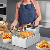 Electric Deep Fryer Stainless Steel with Basket and Lid - 6.34 QT/6 L Capacity, 1800 Watts, 120V Countertop Fryer for Home Kitchen and Restaurant